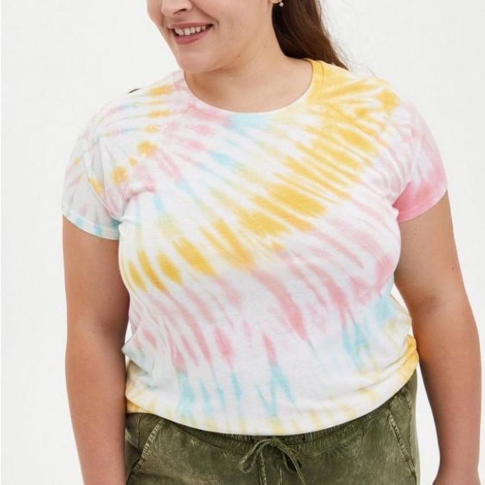 Torrid Pink Yellow Classic Fit Tie Dye Triblend Jersey Crew Neck Raglan Tee